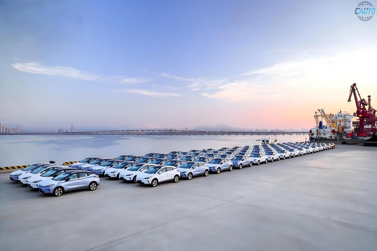 CAUTO Global new energy vehicles ready for export at Chinese port, BYD Changan cars shipping worldwide
