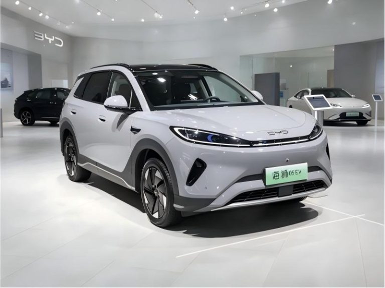 BYD Sealion 5 DM-i plug-in hybrid rear view, full-width LED taillight and dual exhaust design